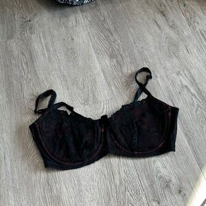 Sensual Cacique Black Red Lace Underwire Balconette Bra 40DD